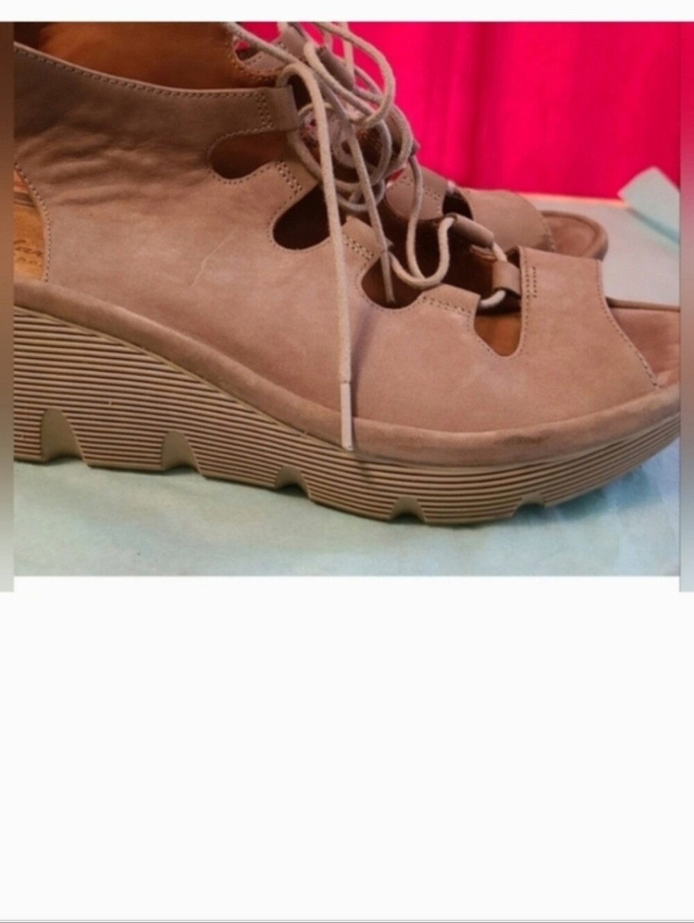 Clarks Beige Lace-Up Wedge Sandal - Picture 4 of 12